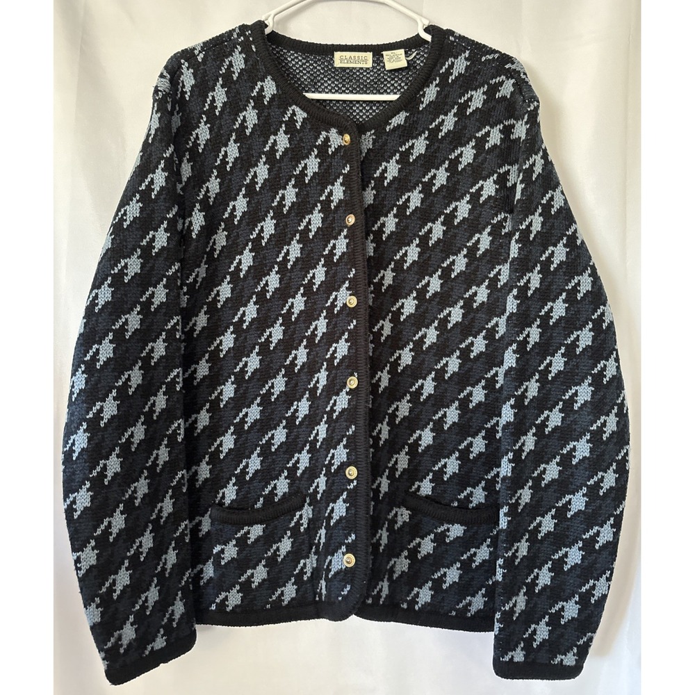 Classic Elements Cardigan Sweater Houndstooth Old Money Academia Cottagecore XL